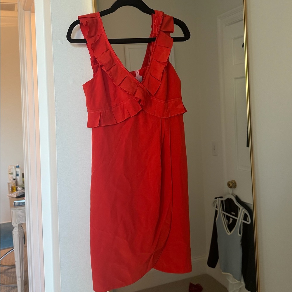 Tibi Red Ruffle Mini Dress